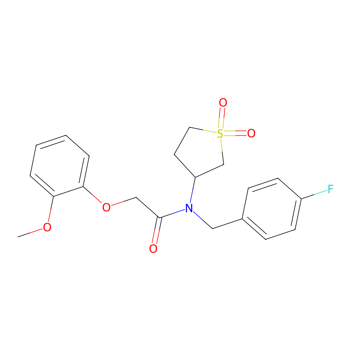 N-(1,1-dioxidotetrahydrothiophen-3-yl)-N-(4-fluorobenzyl)-2-(2-methoxyphenoxy)acetamide molecular structure, CAS 844647-52-5