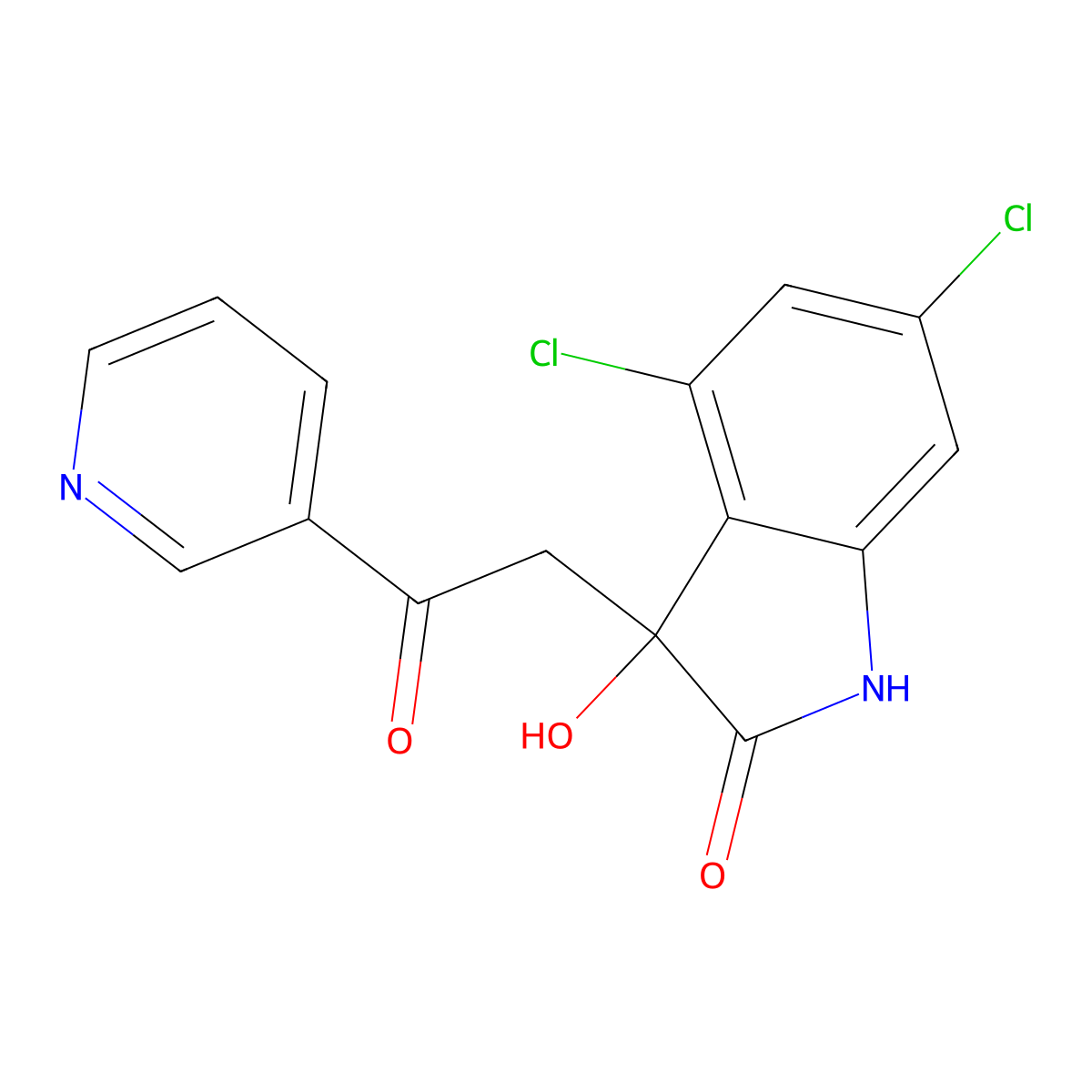4,6-dichloro-3-hydroxy-3-(2-oxo-2-pyridin-3-ylethyl)-1H-indol-2-one molecular structure, CAS 844647-73-0