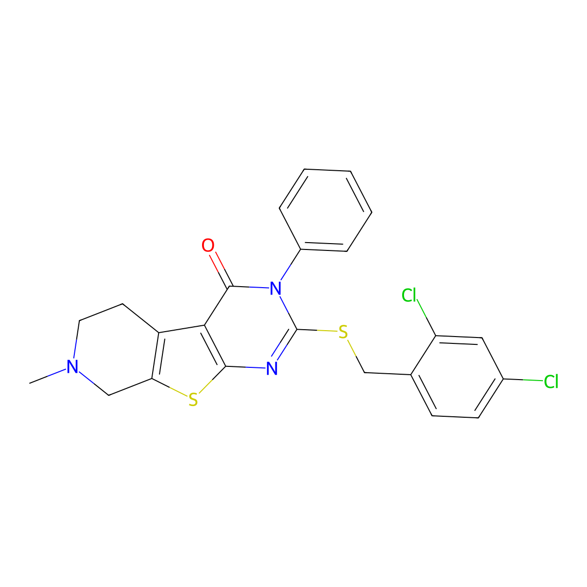 2-[(2,4-dichlorobenzyl)sulfanyl]-7-methyl-3-phenyl-5,6,7,8-tetrahydropyrido[4',3':4,5]thieno[2,3-d]pyrimidin-4(3H)-one molecular structure, CAS 844648-06-2