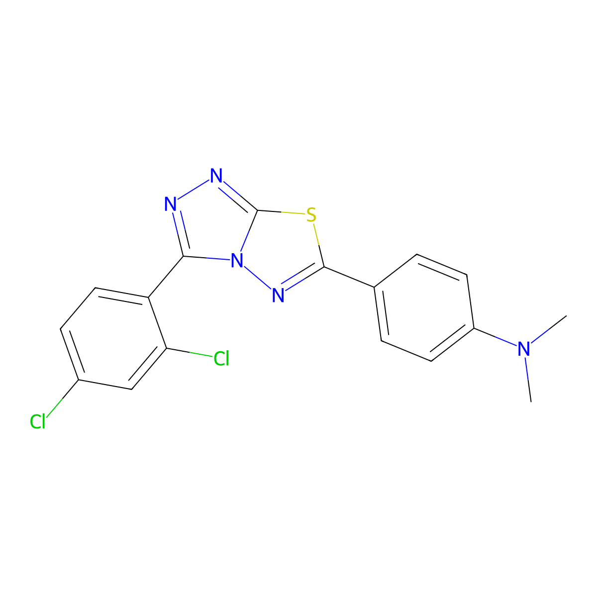 4-(3-(2,4-Dichlorophenyl)-1,2,4-triazolo(3,4-b)(1,3,4)thiadiazol-6-yl)-N,N-dimethylbenzenamine molecular structure, CAS 844648-17-5