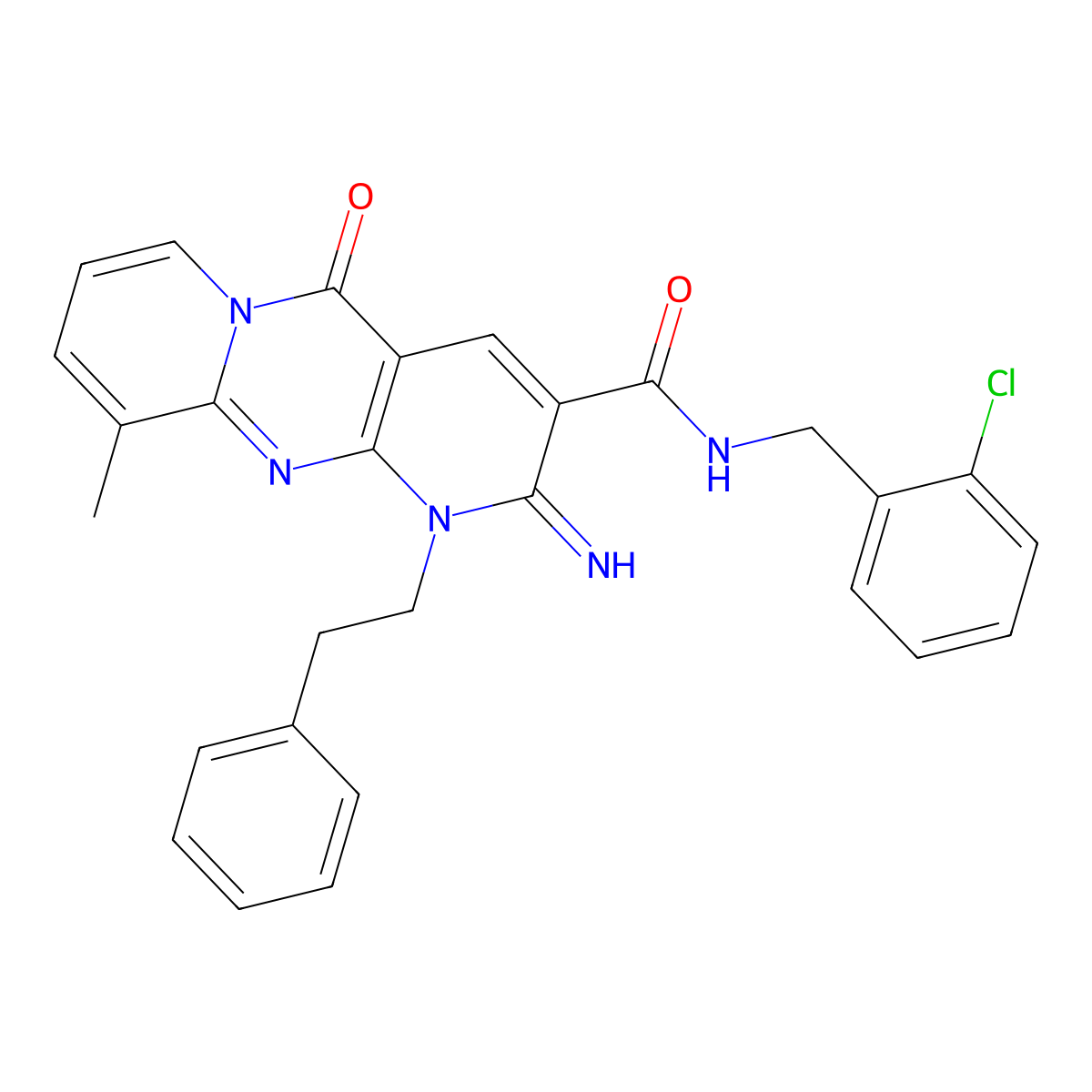 N~3~-(2-chlorobenzyl)-2-imino-10-methyl-5-oxo-1-phenethyl-1,5-dihydro-2H-dipyrido[1,2-a:2,3-d]pyrimidine-3-carboxamide molecular structure, CAS 844648-65-3