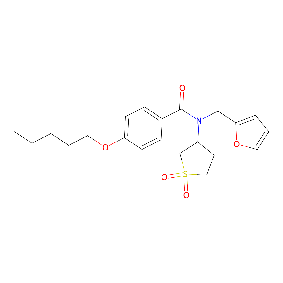 N-(1,1-dioxidotetrahydrothiophen-3-yl)-N-(furan-2-ylmethyl)-4-(pentyloxy)benzamide molecular structure, CAS 844648-84-6