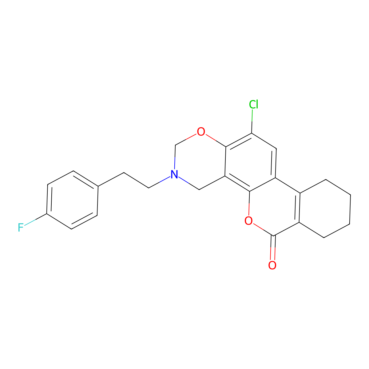 12-chloro-3-[2-(4-fluorophenyl)ethyl]-3,4,7,8,9,10-hexahydro-2H,6H-benzo[3,4]chromeno[8,7-e][1,3]oxazin-6-one molecular structure, CAS 844649-65-6