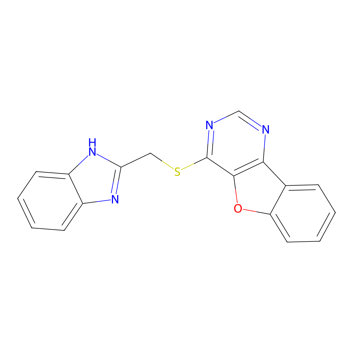 4-(((1H-benzo[d]imidazol-2-yl)methyl)thio)benzofuro[3,2-d]pyrimidine molecular structure, CAS 844650-29-9