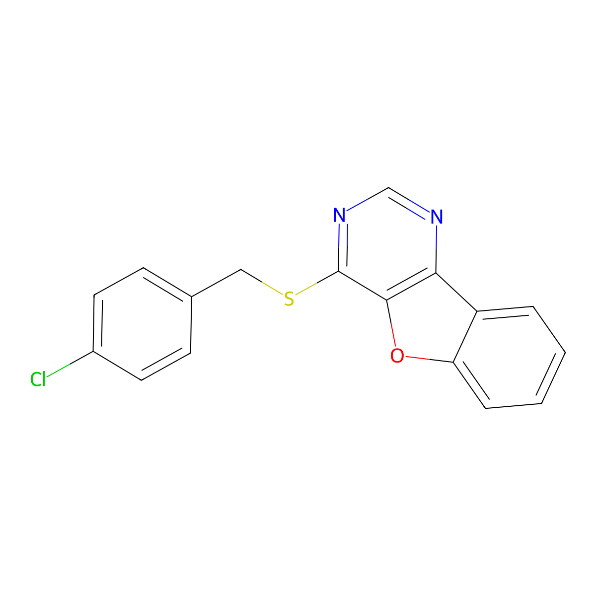 4-((4-Chlorobenzyl)thio)benzofuro[3,2-d]pyrimidine molecular structure, CAS 844650-87-9