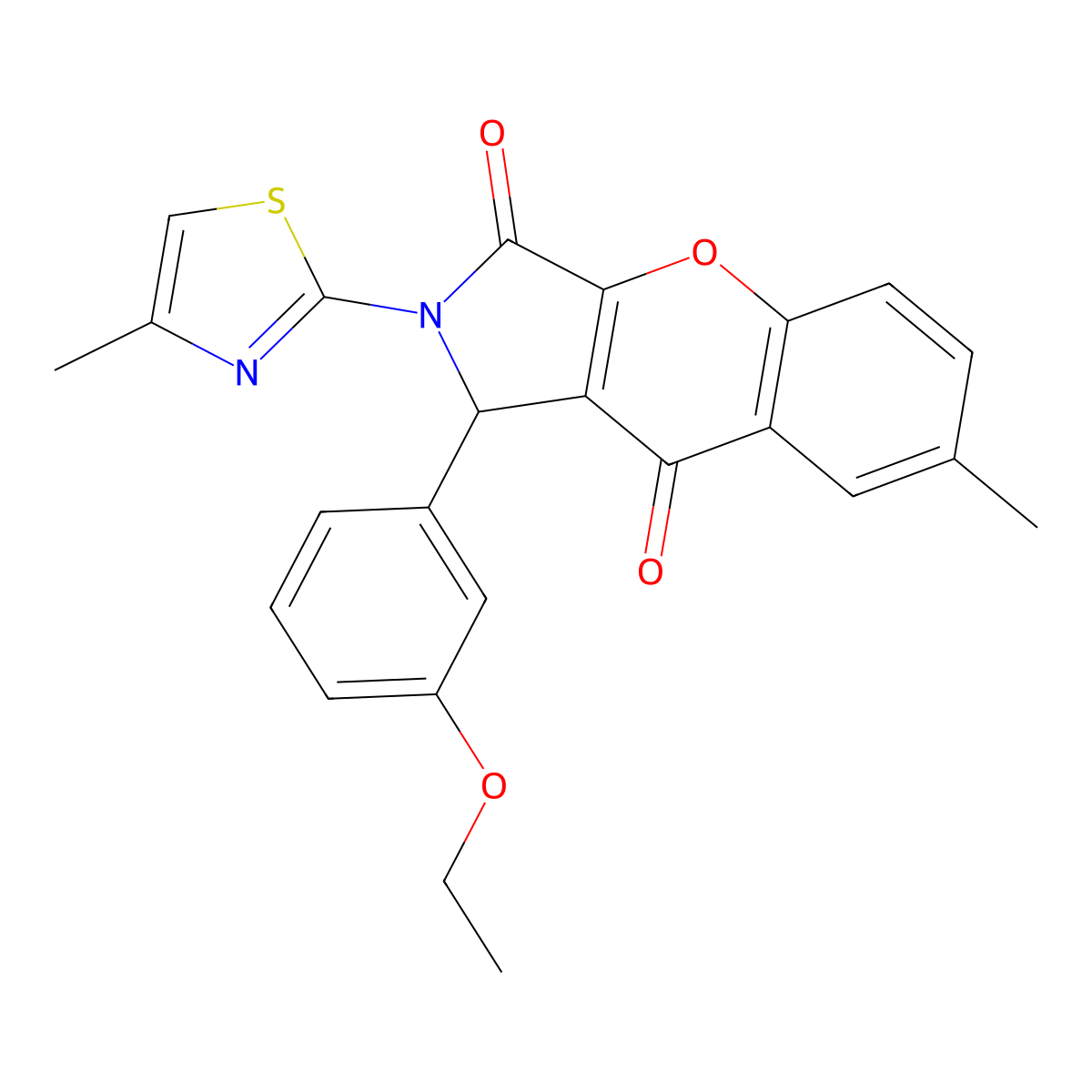 1-(3-Ethoxyphenyl)-7-methyl-2-(4-methylthiazol-2-yl)-1,2-dihydrochromeno[2,3-c]pyrrole-3,9-dione molecular structure, CAS 844651-07-6