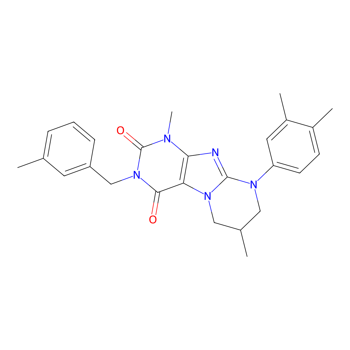 9-(3,4-dimethylphenyl)-1,7-dimethyl-3-[(3-methylphenyl)methyl]-7,8-dihydro-6H-purino[7,8-a]pyrimidine-2,4-dione molecular structure, CAS 844651-39-4