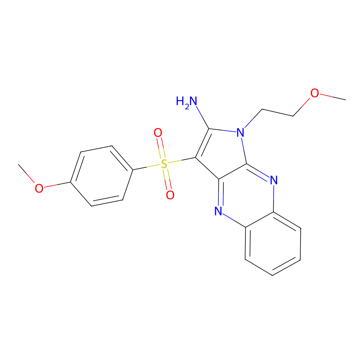 1-(2-methoxyethyl)-3-((4-methoxyphenyl)sulfonyl)-1H-pyrrolo[2,3-b]quinoxalin-2-amine molecular structure, CAS 844651-53-2