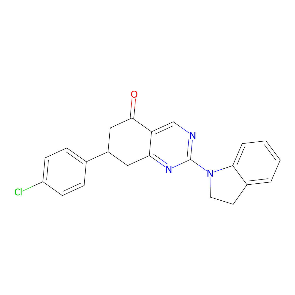 7-(4-chlorophenyl)-2-(2,3-dihydro-1H-indol-1-yl)-7,8-dihydroquinazolin-5(6H)-one molecular structure, CAS 844651-75-8