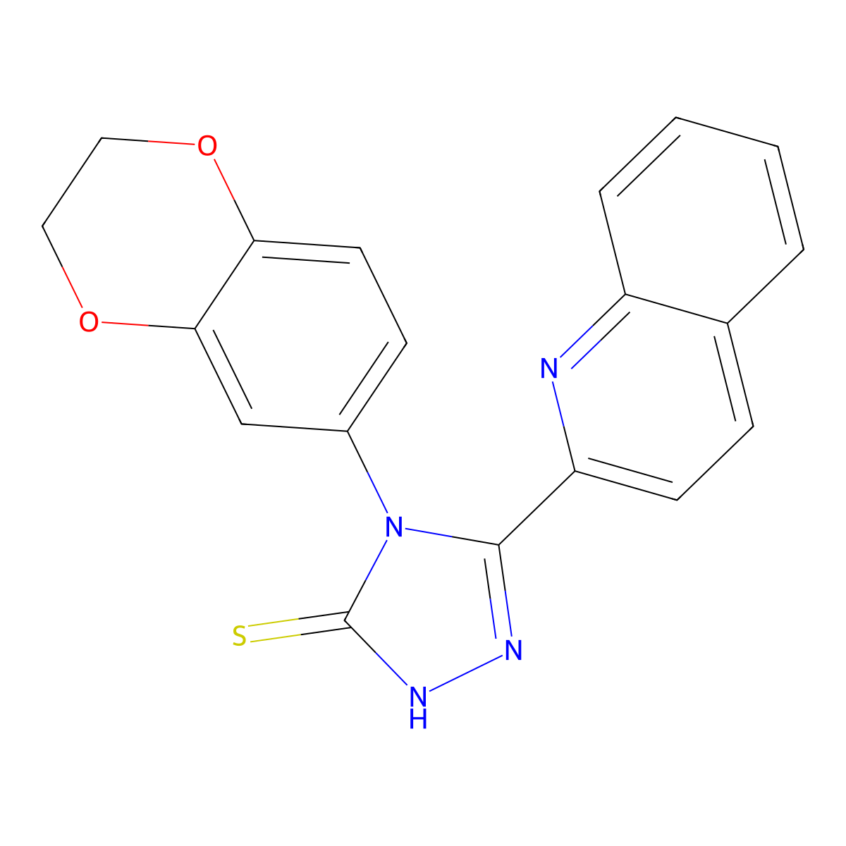 4-(2,3-dihydro-1,4-benzodioxin-6-yl)-3-quinolin-2-yl-1H-1,2,4-triazole-5-thione molecular structure, CAS 844652-11-5