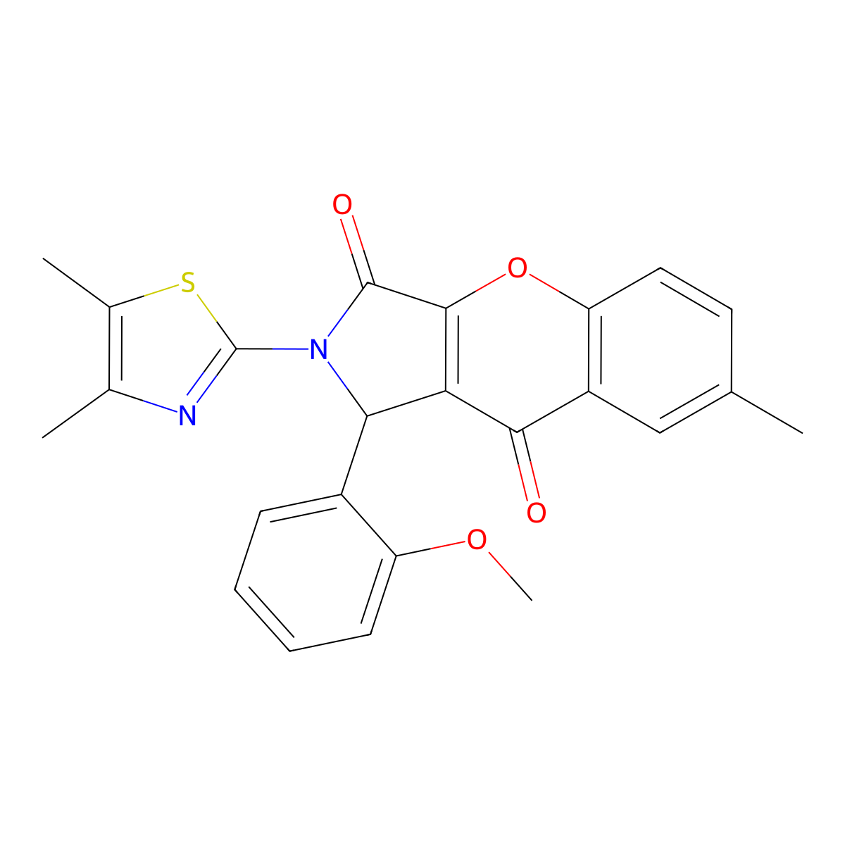 2-(4,5-Dimethylthiazol-2-yl)-1-(2-methoxyphenyl)-7-methyl-1,2-dihydrochromeno[2,3-c]pyrrole-3,9-dione molecular structure, CAS 844652-79-5