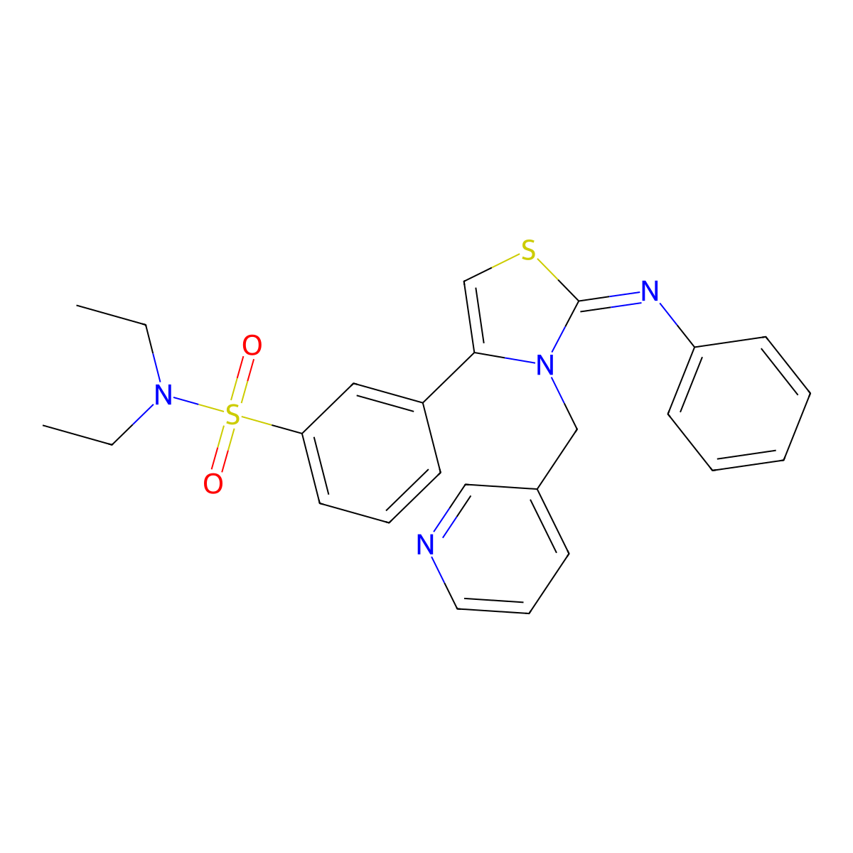 N,N-diethyl-3-[(2Z)-2-(phenylimino)-3-(pyridin-3-ylmethyl)-2,3-dihydro-1,3-thiazol-4-yl]benzenesulfonamide molecular structure, CAS 844653-30-1