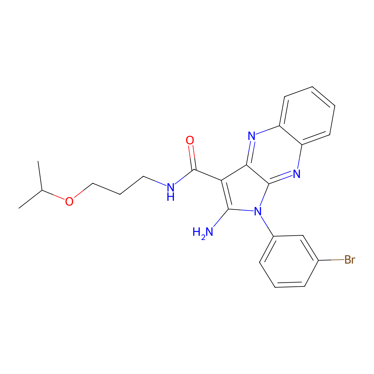 2-amino-1-(3-bromophenyl)-N-(3-isopropoxypropyl)-1H-pyrrolo[2,3-b]quinoxaline-3-carboxamide molecular structure, CAS 844653-44-7