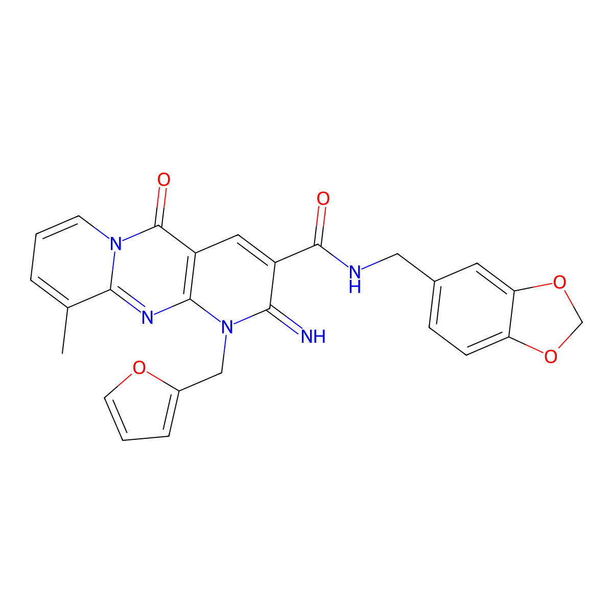 N-(1,3-benzodioxol-5-ylmethyl)-1-(furan-2-ylmethyl)-2-imino-10-methyl-5-oxo-1,5-dihydro-2H-dipyrido[1,2-a:2',3'-d]pyrimidine-3-carboxamide molecular structure, CAS 844653-50-5