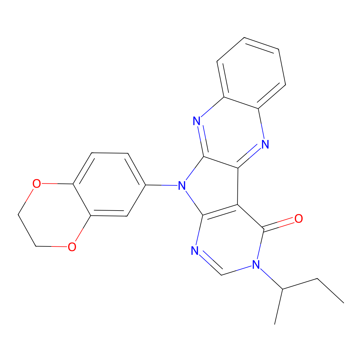 3-(sec-butyl)-11-(2,3-dihydrobenzo[b][1,4]dioxin-6-yl)-3H-pyrimido[5',4':4,5]pyrrolo[2,3-b]quinoxalin-4(11H)-one molecular structure, CAS 844653-85-6