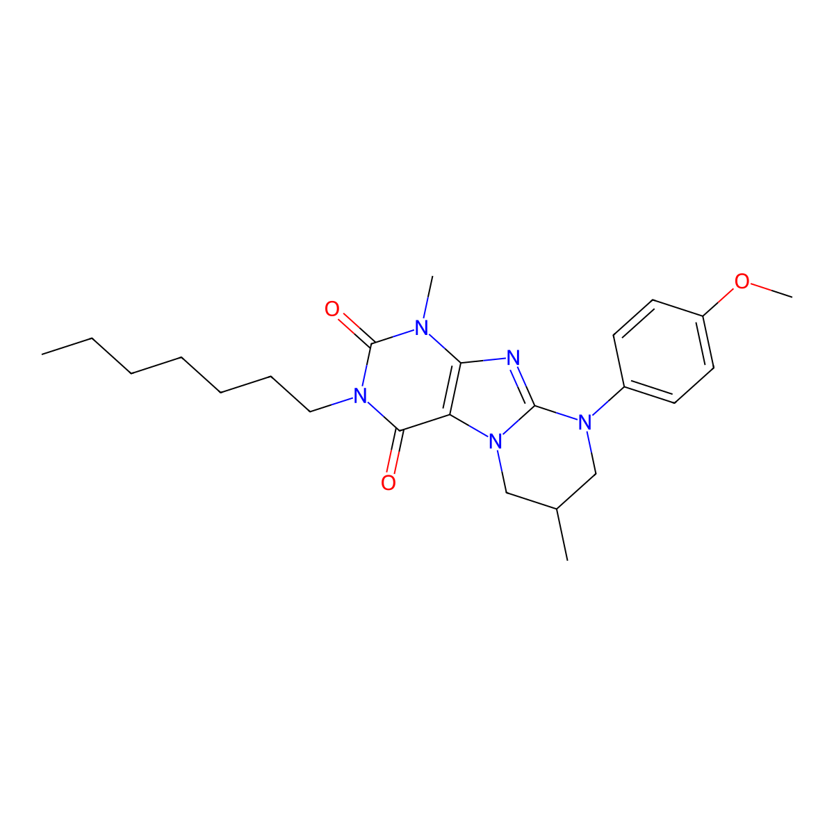 3-heptyl-9-(4-methoxyphenyl)-1,7-dimethyl-7,8-dihydro-6H-purino[7,8-a]pyrimidine-2,4-dione molecular structure, CAS 844653-92-5