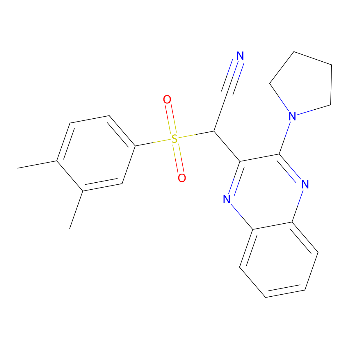 2-(3,4-Dimethylphenyl)sulfonyl-2-(3-pyrrolidin-1-ylquinoxalin-2-yl)acetonitrile molecular structure, CAS 844654-19-9