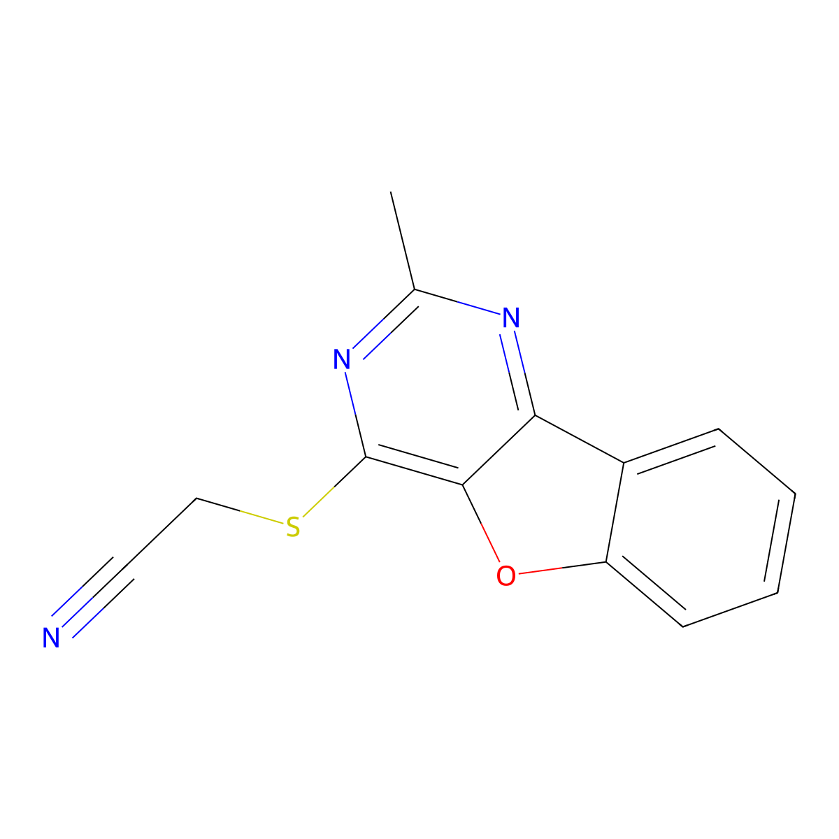 2-[(2-Methyl-[1]benzofuro[3,2-d]pyrimidin-4-yl)sulfanyl]acetonitrile molecular structure, CAS 844654-39-3