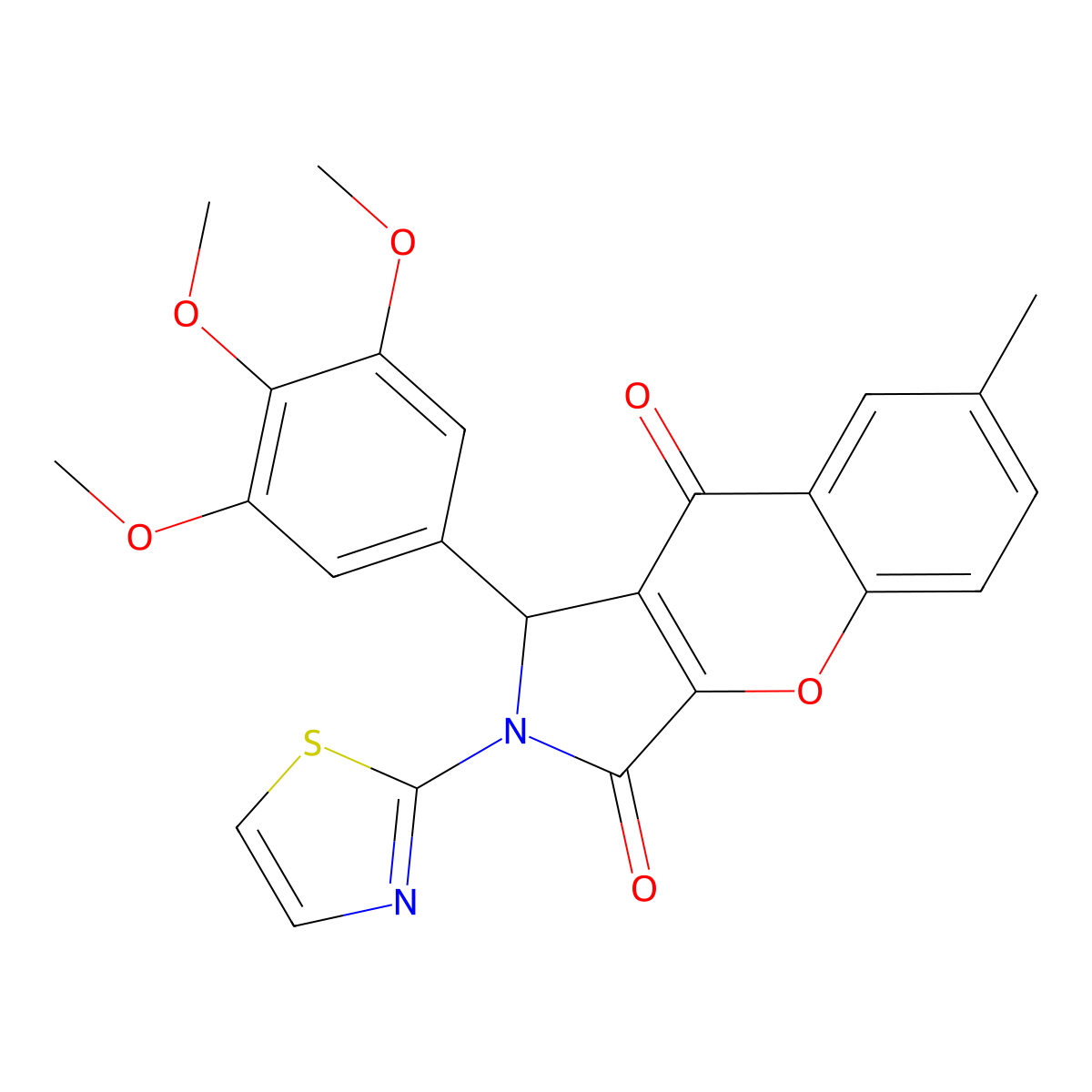 7-Methyl-2-(1,3-thiazol-2-yl)-1-(3,4,5-trimethoxyphenyl)-1,2-dihydrochromeno[2,3-c]pyrrole-3,9-dione molecular structure, CAS 844654-51-9