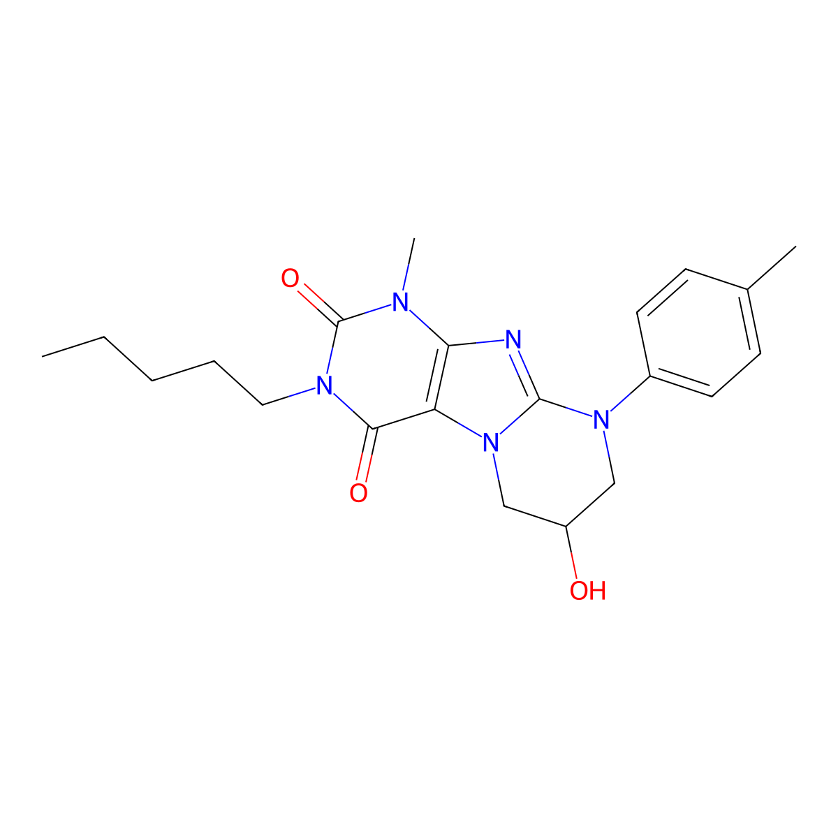 7-hydroxy-1-methyl-9-(4-methylphenyl)-3-pentyl-7,8-dihydro-6H-purino[7,8-a]pyrimidine-2,4-dione molecular structure, CAS 844655-27-2