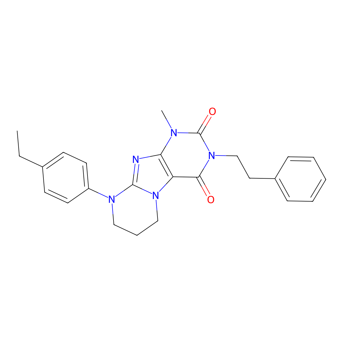 9-(4-ethylphenyl)-1-methyl-3-phenethyl-6,7,8,9-tetrahydropyrimido[2,1-f]purine-2,4(1H,3H)-dione molecular structure, CAS 844655-56-7