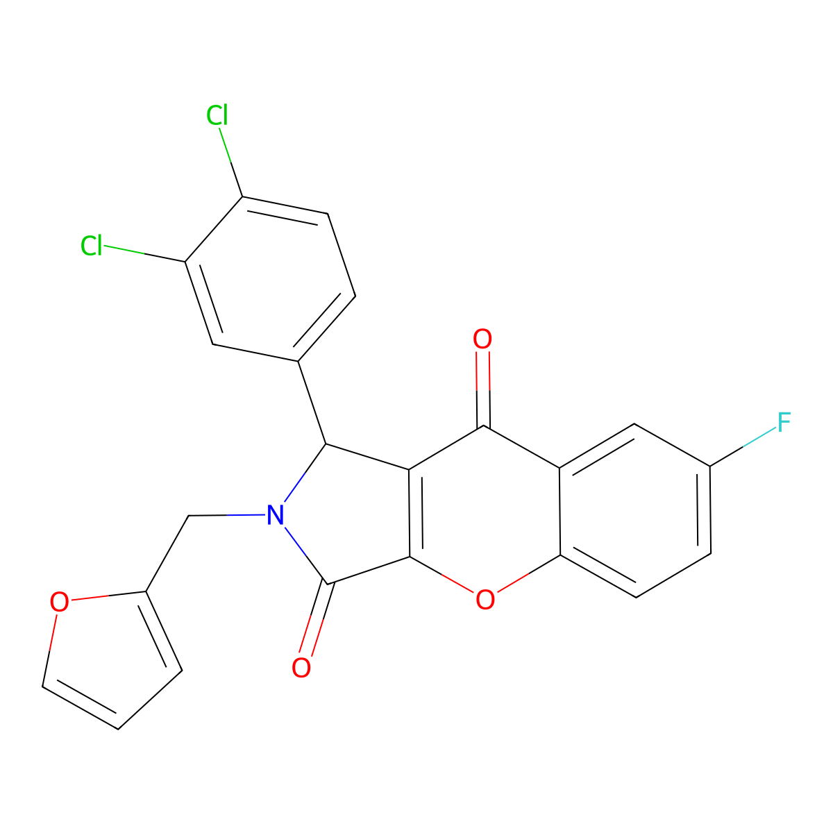 1-(3,4-Dichlorophenyl)-7-fluoro-2-(2-furylmethyl)-1,2-dihydrochromeno[2,3-c]pyrrole-3,9-dione molecular structure, CAS 844655-77-2
