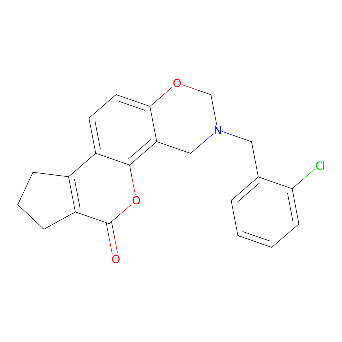 3-(2-chlorobenzyl)-3,4,8,9-tetrahydro-2H-cyclopenta[3,4]chromeno[8,7-e][1,3]oxazin-6(7H)-one molecular structure, CAS 844655-88-5