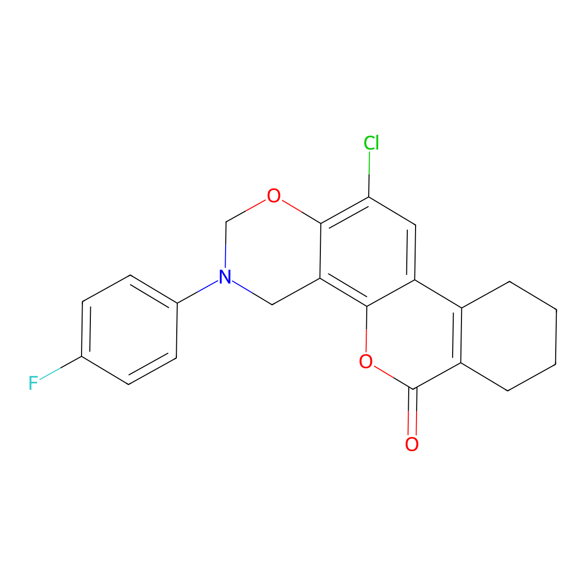 12-chloro-3-(4-fluorophenyl)-3,4,7,8,9,10-hexahydro-2H,6H-benzo[3,4]chromeno[8,7-e][1,3]oxazin-6-one molecular structure, CAS 844656-44-6