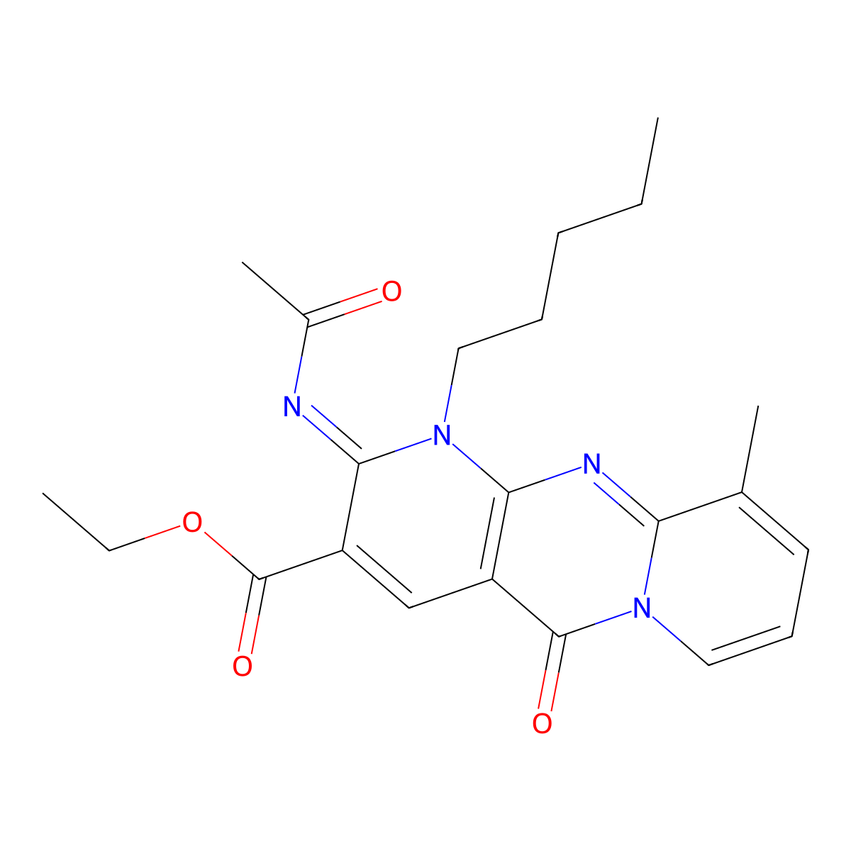 (Z)-ethyl 2-(acetylimino)-10-methyl-5-oxo-1-pentyl-2,5-dihydro-1H-dipyrido[1,2-a:2',3'-d]pyrimidine-3-carboxylate molecular structure, CAS 844656-45-7
