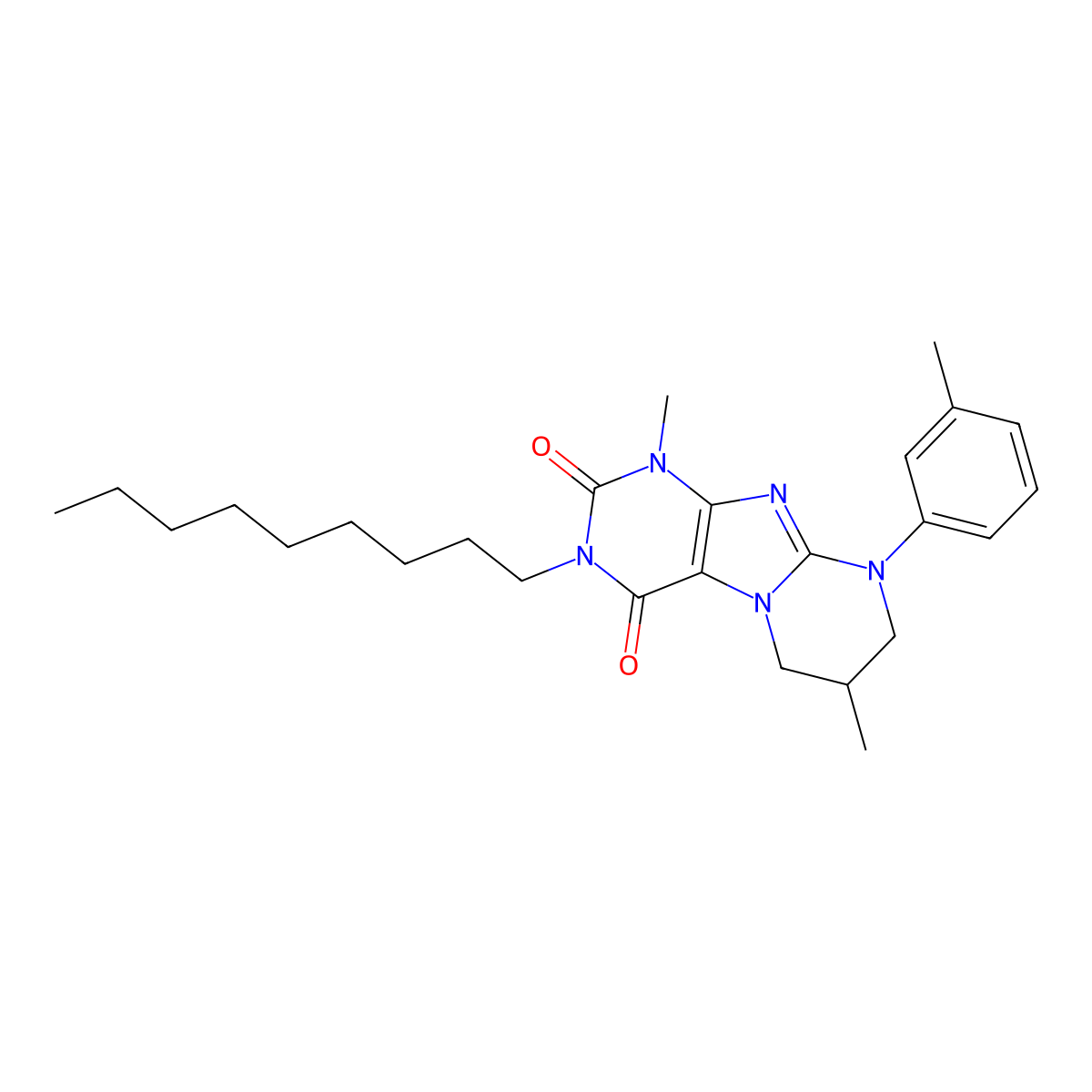 1,7-dimethyl-9-(3-methylphenyl)-3-nonyl-1H,2H,3H,4H,6H,7H,8H,9H-pyrimido[1,2-g]purine-2,4-dione molecular structure, CAS 844659-32-1
