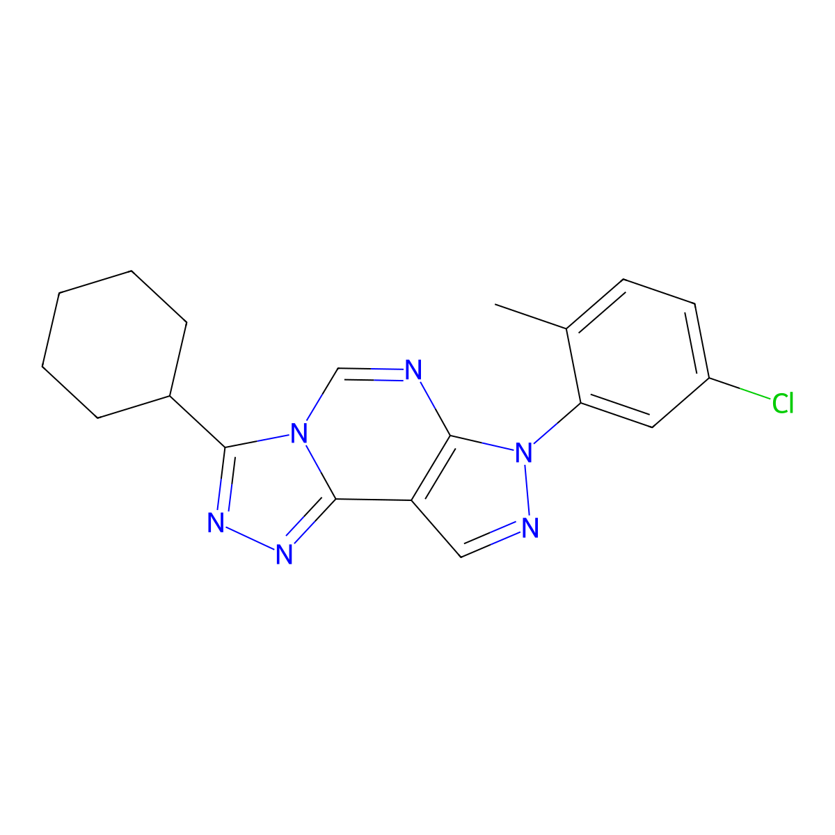 3-(5-Chloro-2-methylphenyl)-7-cyclohexyl-6-hydropyrazolo[5,4-d]1,2,4-triazolo[4,3-e]pyrimidine molecular structure, CAS 844659-52-5