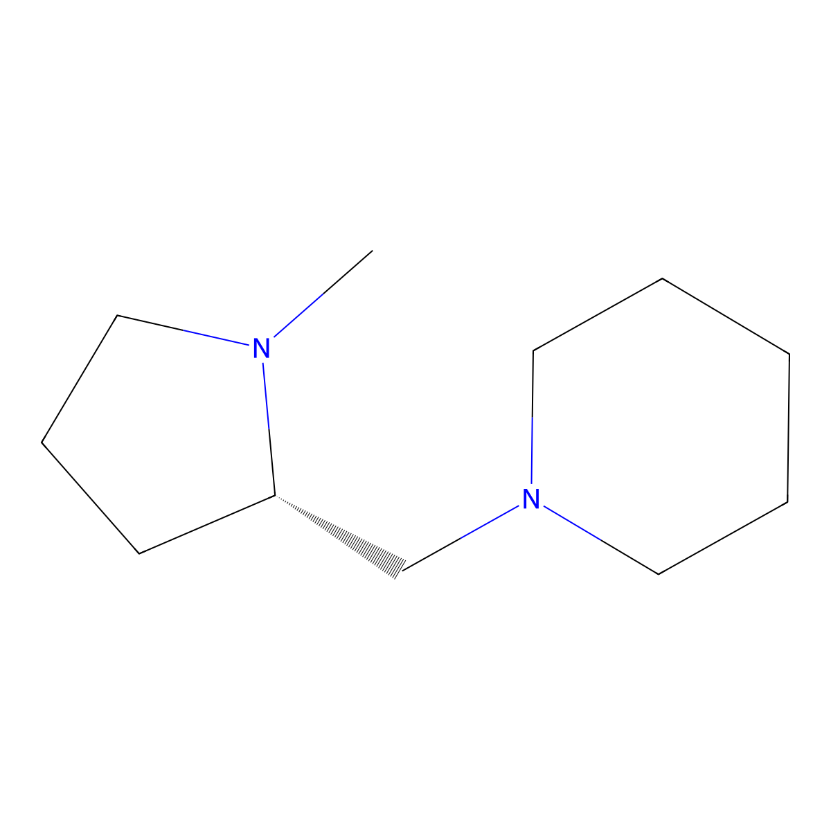 1-(((2S)-1-Methylpyrrolidin-2-yl)methyl)piperidine molecular structure, CAS 84466-85-3