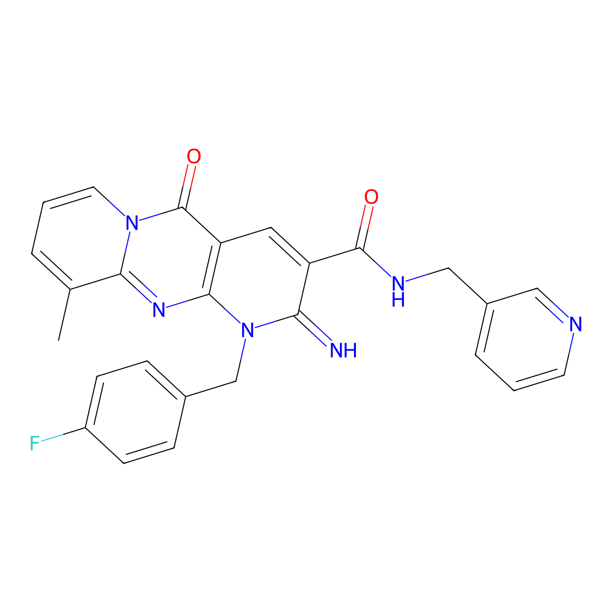 {1-[(4-fluorophenyl)methyl]-2-imino-10-methyl-5-oxo(1,6-dihydropyridino[2,3-d] pyridino[1,2-a]pyrimidin-3-yl)}-N-(3-pyridylmethyl)carboxamide molecular structure, CAS 844660-71-5