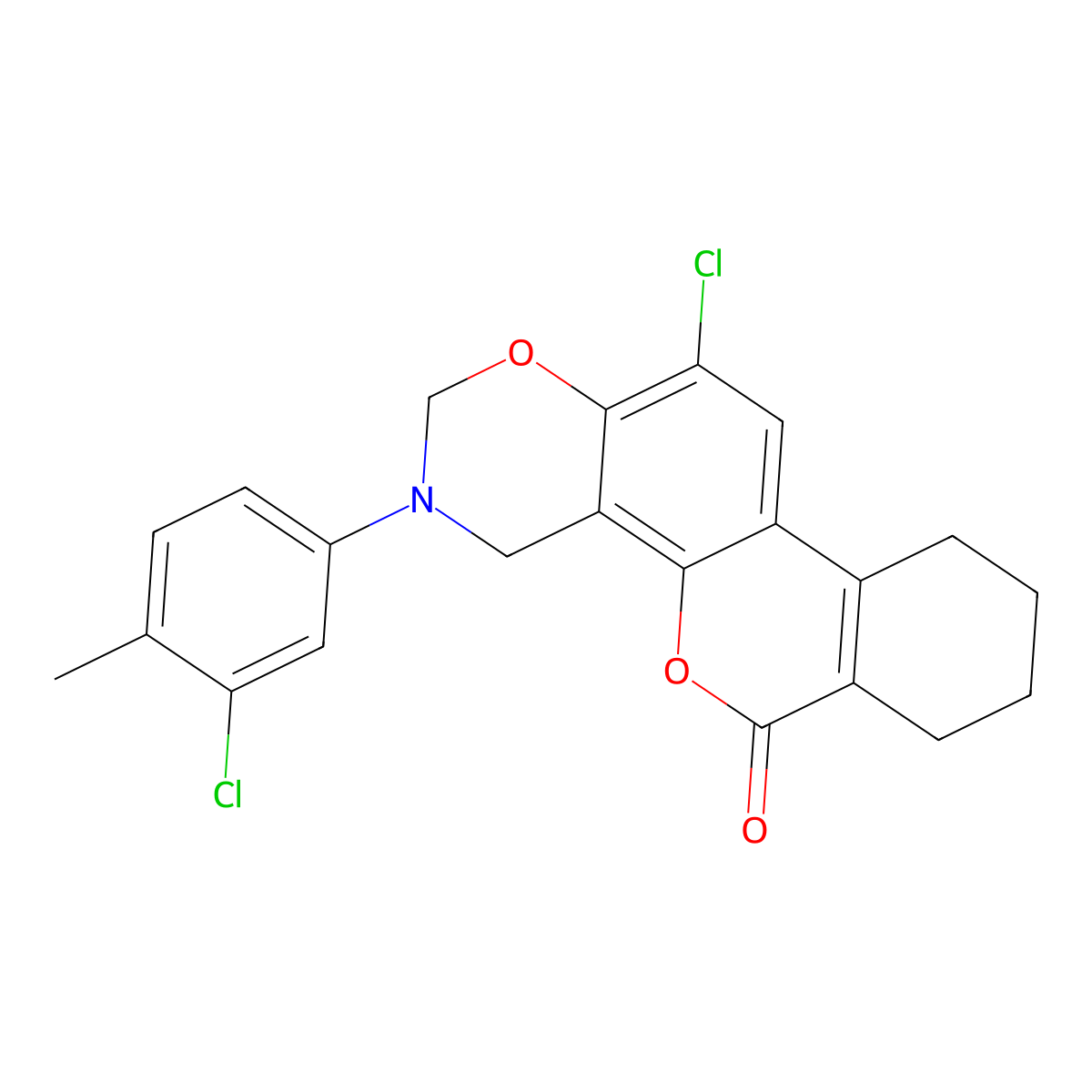 12-chloro-3-(3-chloro-4-methylphenyl)-3,4,7,8,9,10-hexahydro-2H,6H-benzo[3,4]chromeno[8,7-e][1,3]oxazin-6-one molecular structure, CAS 844660-73-7