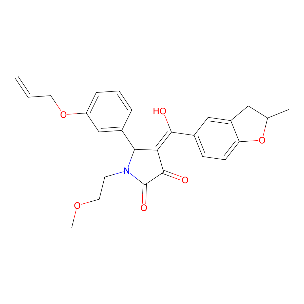 3-hydroxy-1-(2-methoxyethyl)-4-(2-methyl-2,3-dihydro-1-benzofuran-5-carbonyl)-5-[3-(prop-2-en-1-yloxy)phenyl]-2,5-dihydro-1H-pyrrol-2-one molecular structure, CAS 844660-88-4