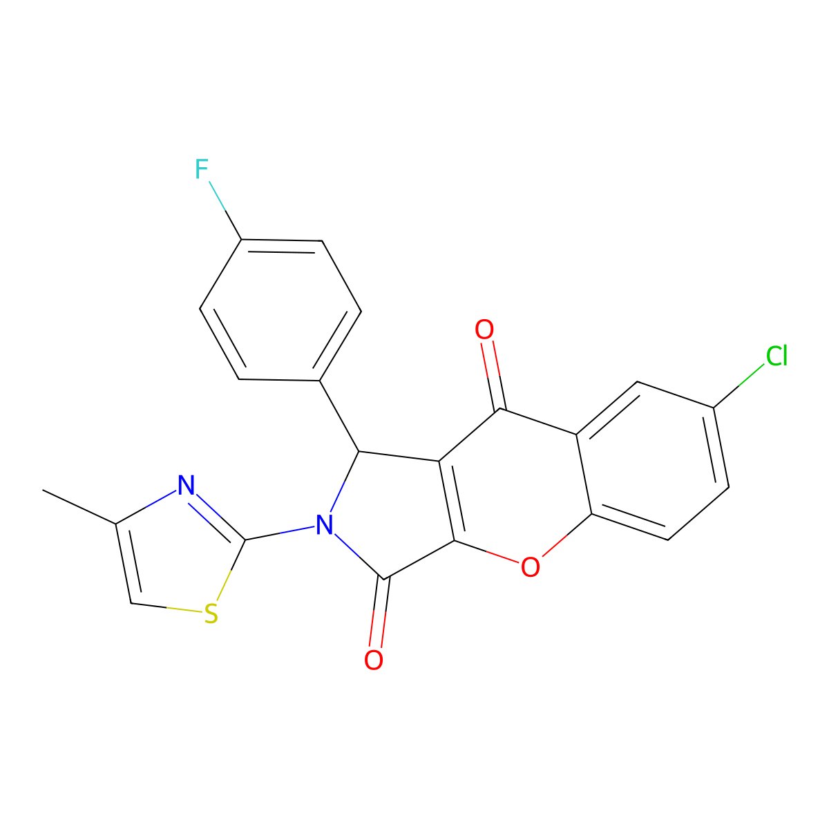 7-Chloro-1-(4-fluorophenyl)-2-(4-methylthiazol-2-yl)-1,2-dihydrochromeno[2,3-c]pyrrole-3,9-dione molecular structure, CAS 844660-89-5