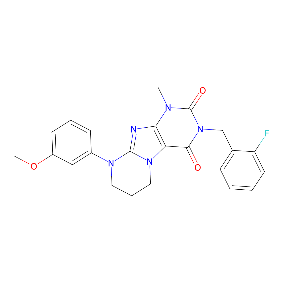 3-(2-fluorobenzyl)-9-(3-methoxyphenyl)-1-methyl-6,7,8,9-tetrahydropyrimido[2,1-f]purine-2,4(1H,3H)-dione molecular structure, CAS 844661-58-1