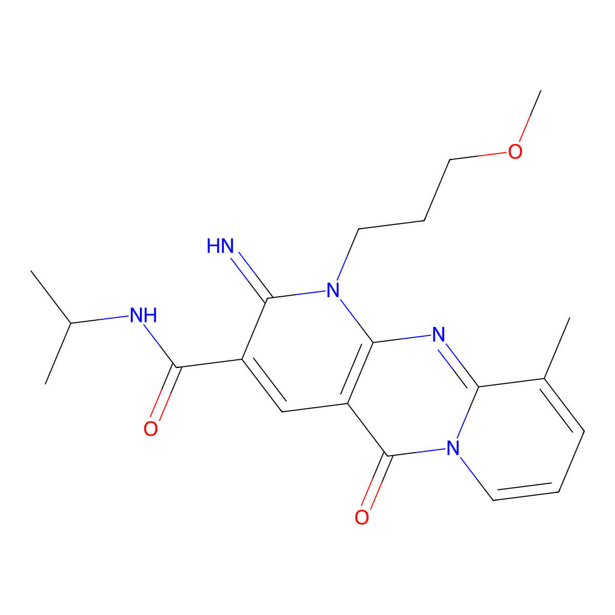 2-imino-1-(3-methoxypropyl)-10-methyl-5-oxo-N-(propan-2-yl)-1,5-dihydro-2H-dipyrido[1,2-a:2',3'-d]pyrimidine-3-carboxamide molecular structure, CAS 844661-61-6