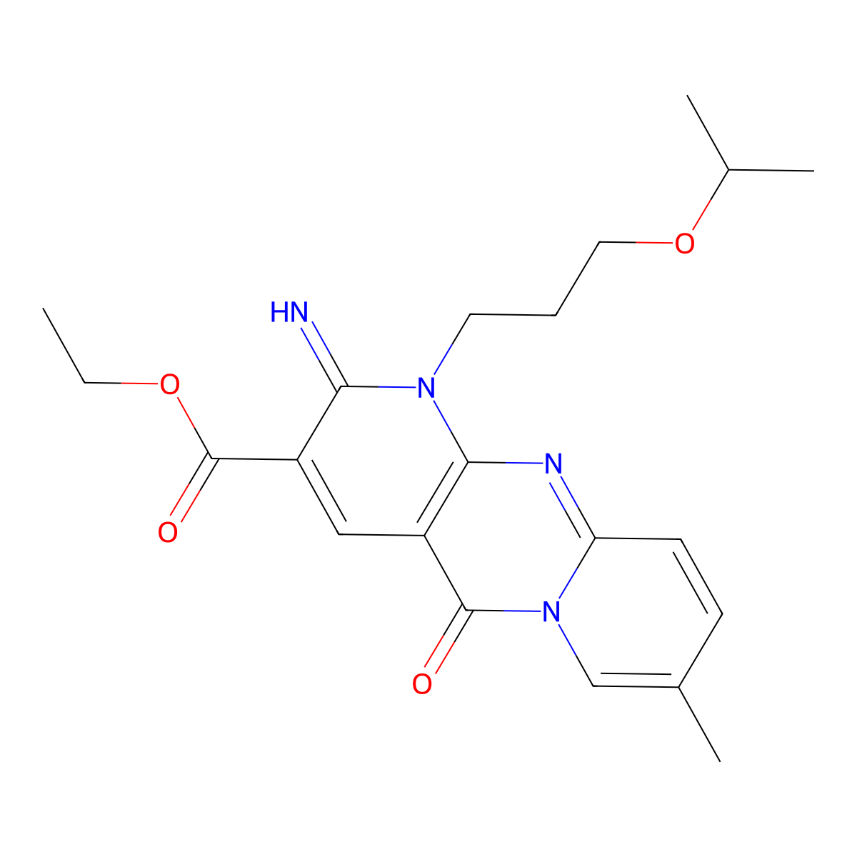 Ethyl 6-imino-13-methyl-2-oxo-7-[3-(propan-2-yloxy)propyl]-1,7,9-triazatricyclo[8.4.0.0^{3,8}]tetradeca-3(8),4,9,11,13-pentaene-5-carboxylate molecular structure, CAS 844661-70-7