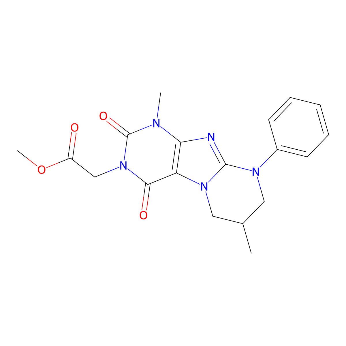 methyl 2-(1,7-dimethyl-2,4-dioxo-9-phenyl-7,8-dihydro-6H-purino[7,8-a]pyrimidin-3-yl)acetate molecular structure, CAS 844662-09-5