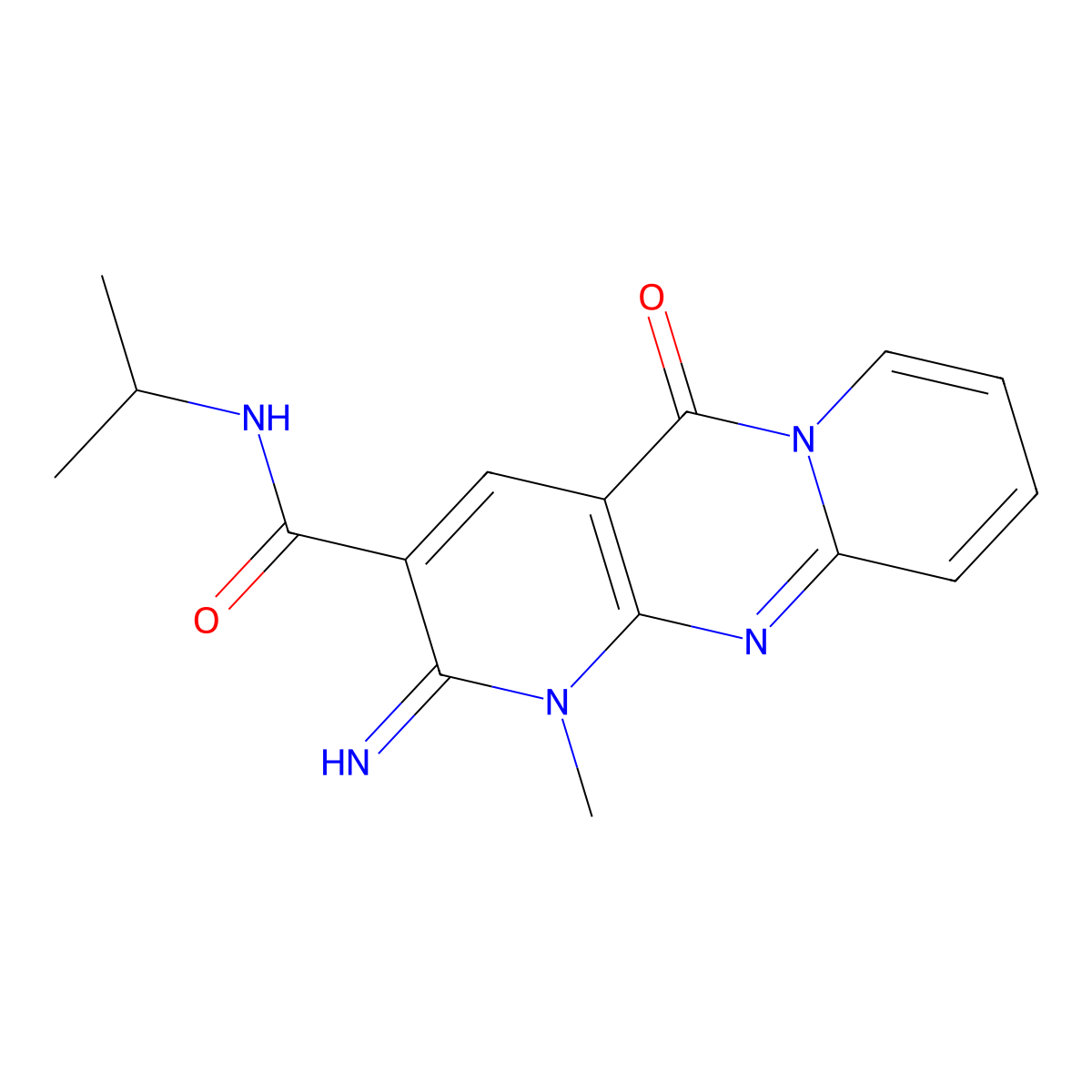 2-imino-N~3~-isopropyl-1-methyl-5-oxo-1,5-dihydro-2H-dipyrido[1,2-a:2,3-d]pyrimidine-3-carboxamide molecular structure, CAS 844662-37-9