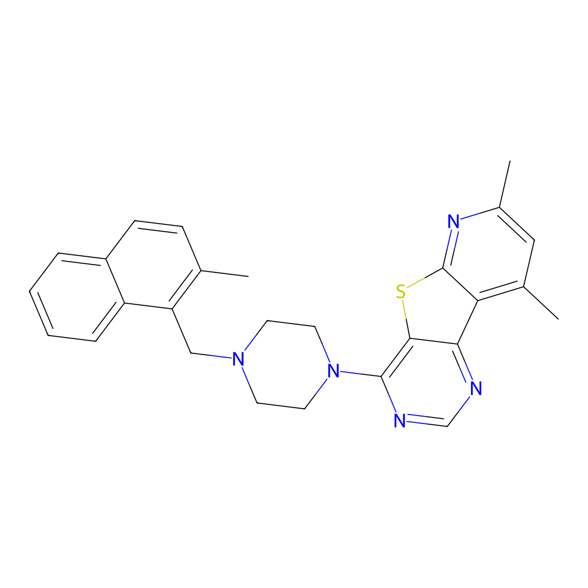 7,9-Dimethyl-4-{4-[(2-methylnaphthalen-1-yl)methyl]piperazin-1-yl}pyrido[3',2':4,5]thieno[3,2-d]pyrimidine molecular structure, CAS 844662-46-0