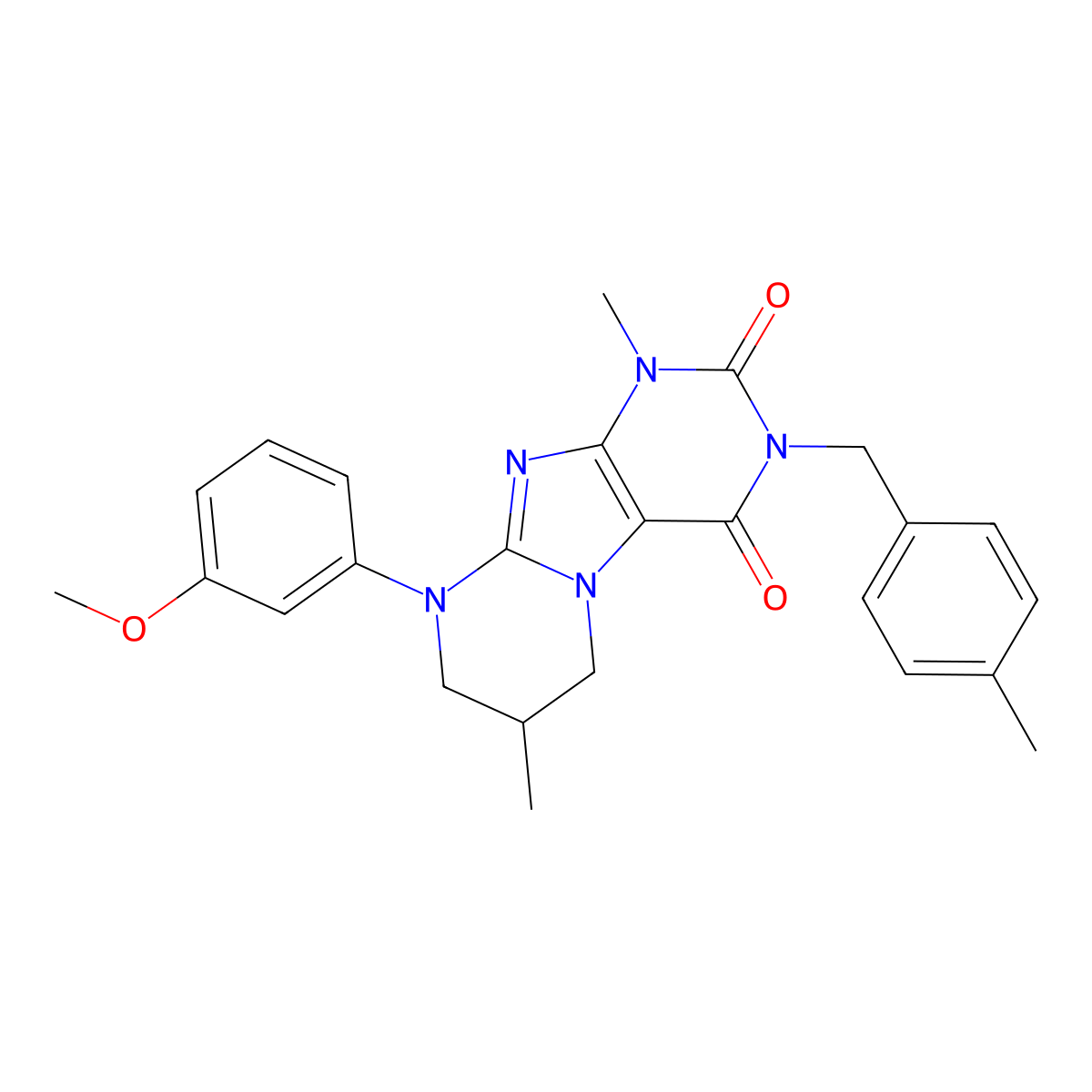 9-(3-methoxyphenyl)-1,7-dimethyl-3-[(4-methylphenyl)methyl]-7,8-dihydro-6H-purino[7,8-a]pyrimidine-2,4-dione molecular structure, CAS 844663-32-7