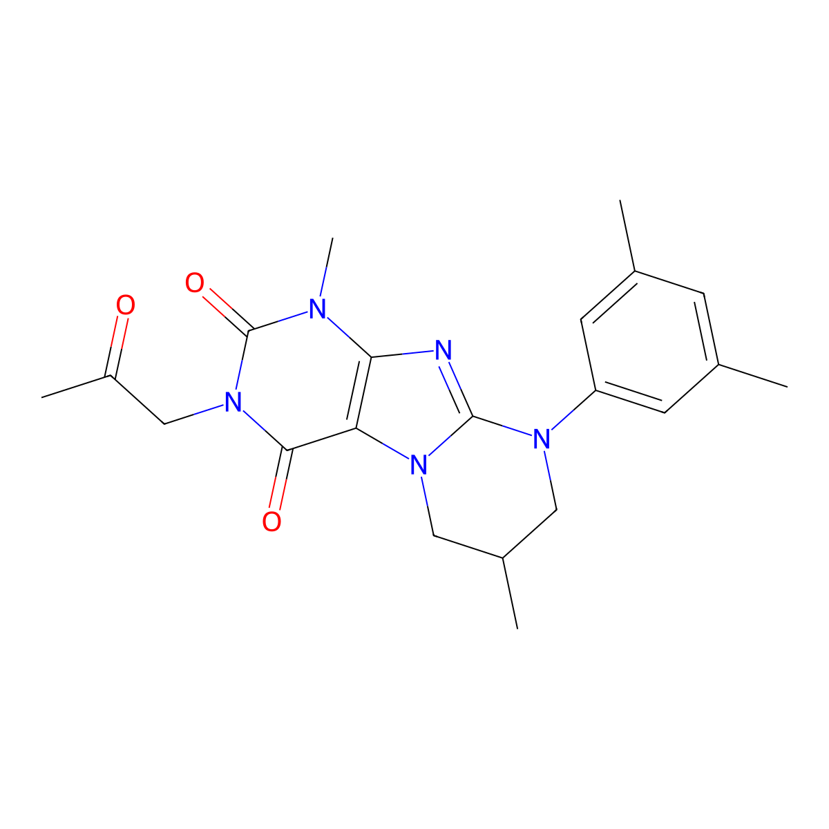 9-(3,5-dimethylphenyl)-1,7-dimethyl-3-(2-oxopropyl)-1H,2H,3H,4H,6H,7H,8H,9H-pyrimido[1,2-g]purine-2,4-dione molecular structure, CAS 844663-33-8