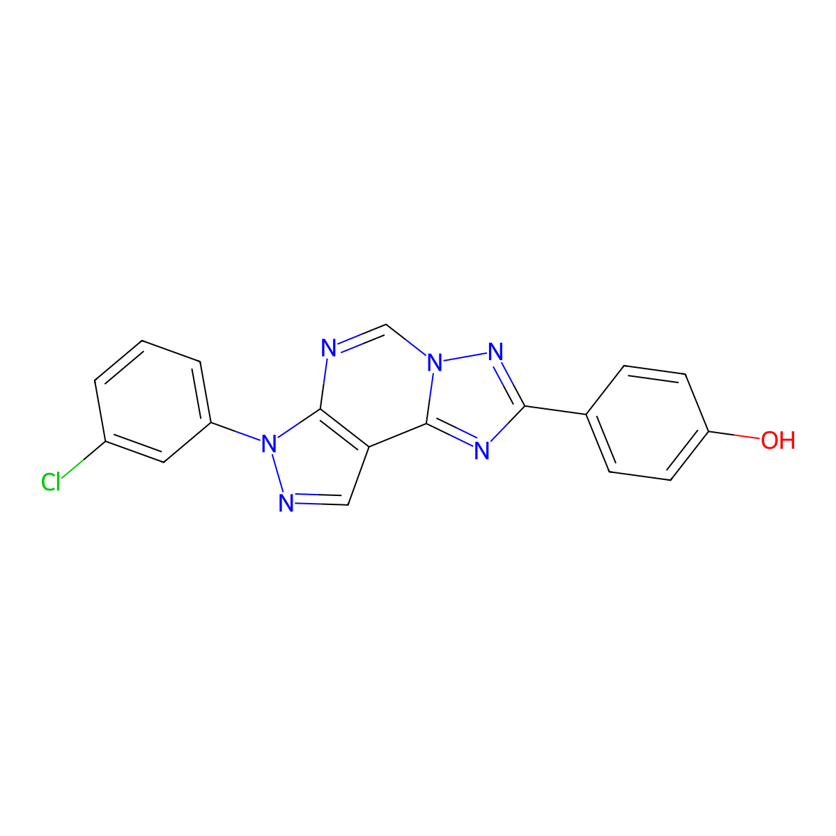 4-[7-(3-chlorophenyl)-7H-pyrazolo[4,3-e][1,2,4]triazolo[1,5-c]pyrimidin-2-yl]phenol molecular structure, CAS 844663-34-9