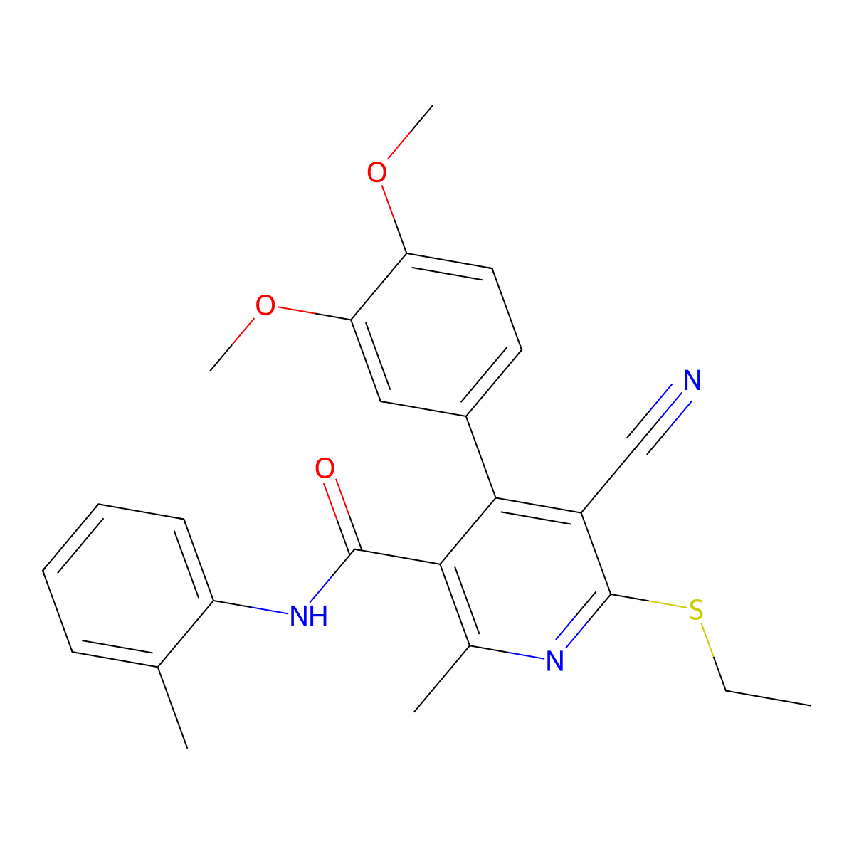 5-cyano-4-(3,4-dimethoxyphenyl)-6-(ethylthio)-2-methyl-N-(o-tolyl)nicotinamide molecular structure, CAS 844663-47-4