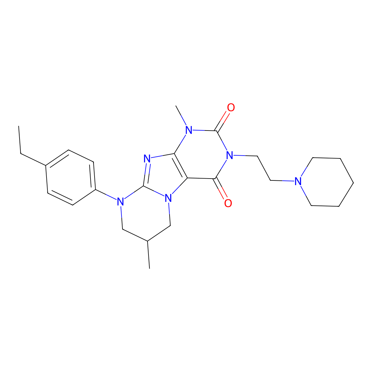 9-(4-ethylphenyl)-1,7-dimethyl-3-(2-piperidin-1-ylethyl)-7,8-dihydro-6H-purino[7,8-a]pyrimidine-2,4-dione molecular structure, CAS 844663-88-3
