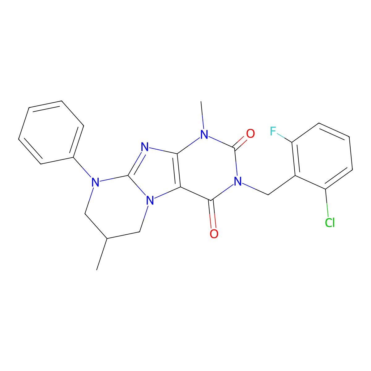 3-[(2-chloro-6-fluorophenyl)methyl]-1,7-dimethyl-9-phenyl-7,8-dihydro-6H-purino[7,8-a]pyrimidine-2,4-dione molecular structure, CAS 844664-04-6