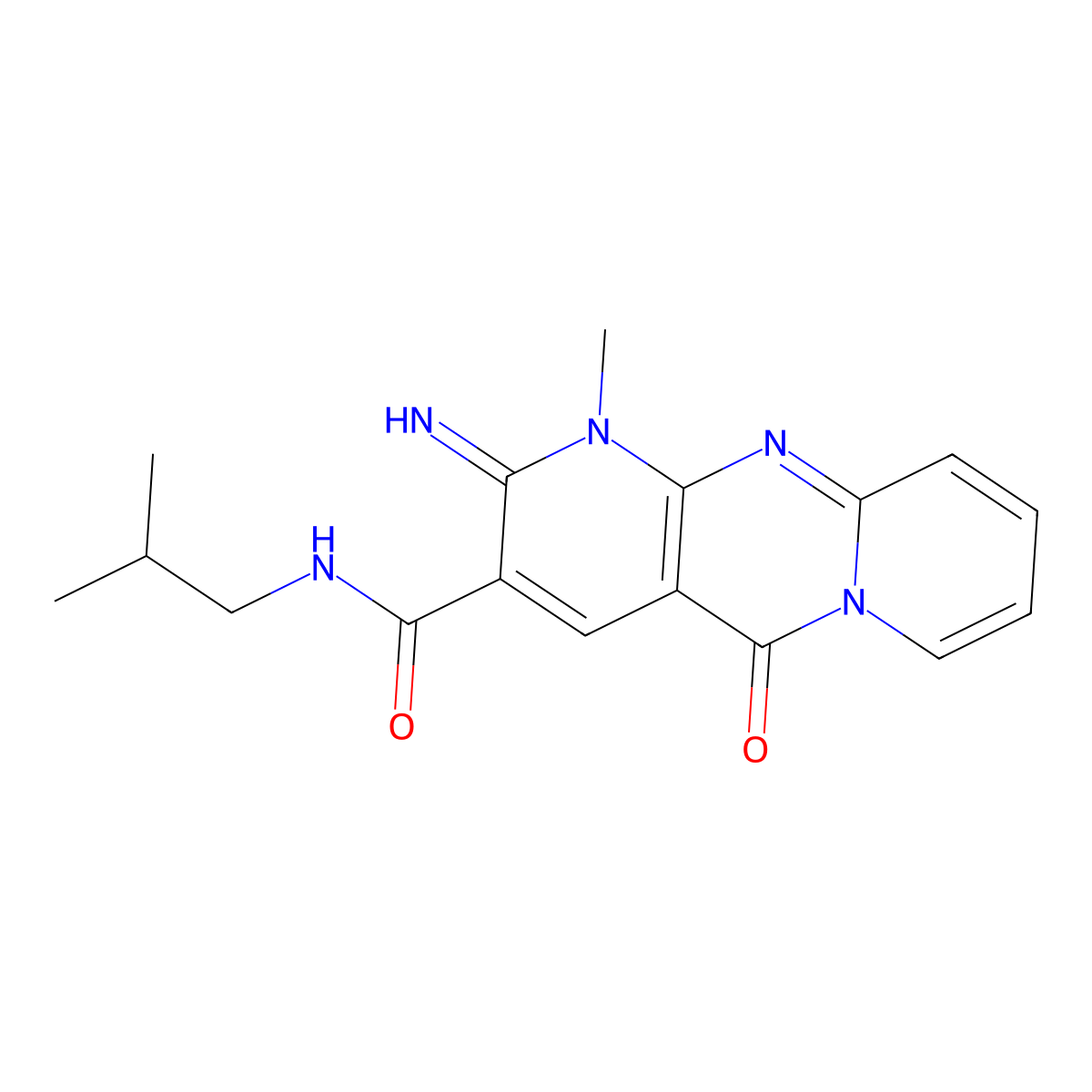 6-imino-7-methyl-N-(2-methylpropyl)-2-oxo-1,7,9-triazatricyclo[8.4.0.0^{3,8}]tetradeca-3(8),4,9,11,13-pentaene-5-carboxamide molecular structure, CAS 844664-06-8