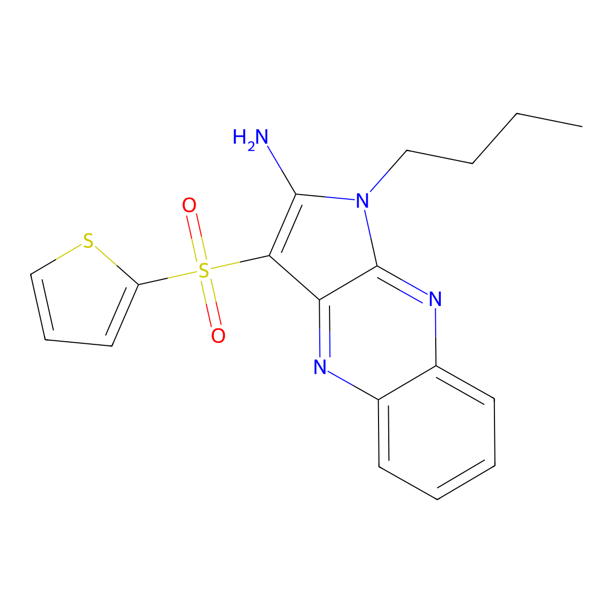 1-butyl-3-(thiophen-2-ylsulfonyl)-1H-pyrrolo[2,3-b]quinoxalin-2-amine molecular structure, CAS 844664-56-8